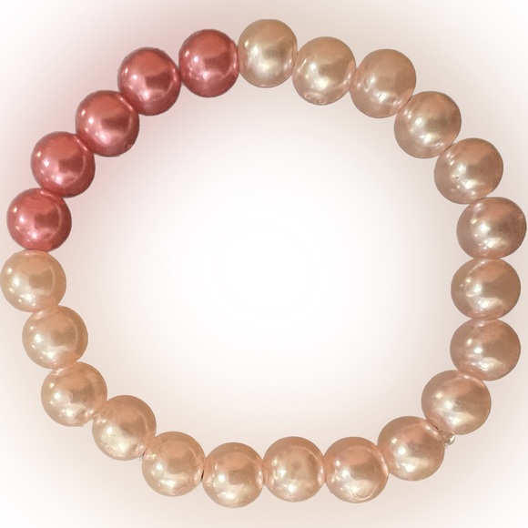 Pink 2-Tone acrylic Beaded stretchy Charm Bracelet. CUSTOMIZABLE - Picture 1 of 1